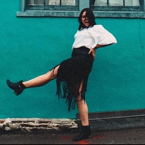 BLACK FRINGE SKIRT SUEDE